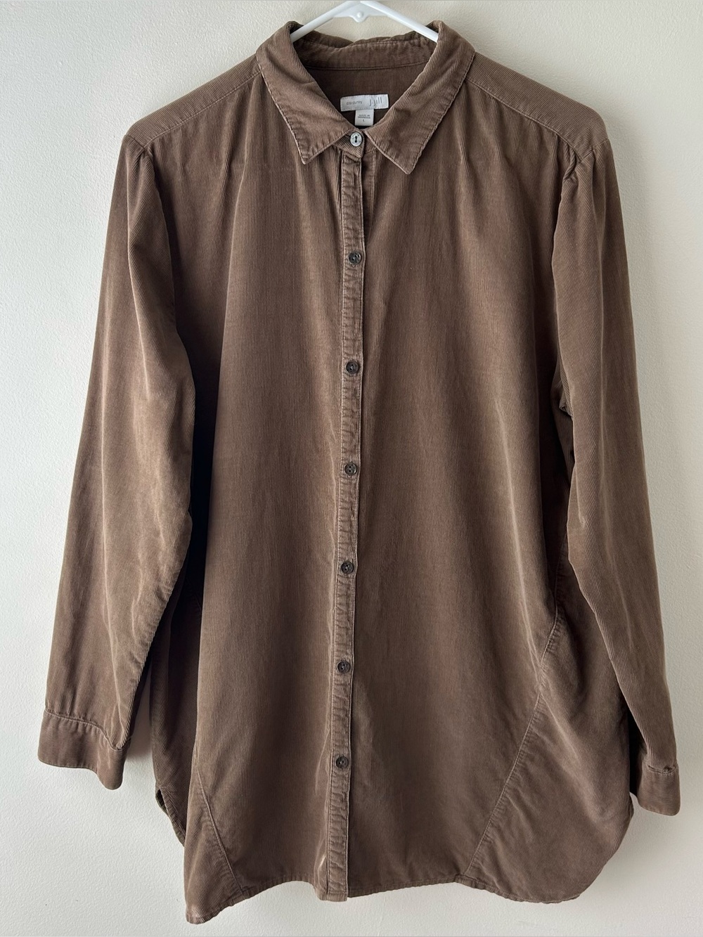 J. Jill Fine Whale Corduroy Button Up Shirt Top 100% Cotton Brown L